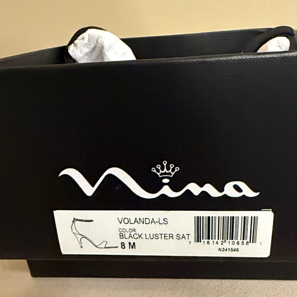 Nina Black Satin Heels with Rhinestone Straps - Volanda-LS Size 8M - Picture 2 of 6